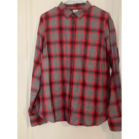 J.Crew Mens Flannel Shirt Gray Red Plaid Long Sleeve Button Down Casual Top L - Picture 1 of 5